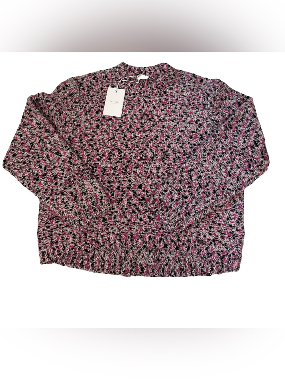 Ted Baker Confetti Marled Chunky Knit Sweater Pink Textured Cozy Statement Knit